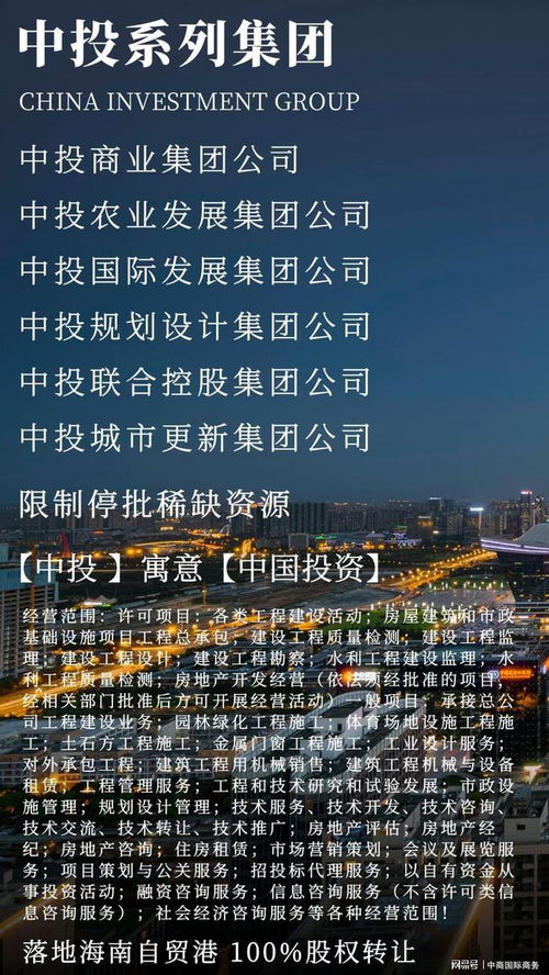 海南特批字号“中投农业发展集团”转让 寓意“中国投资”，赋能国内贸易代理新机遇